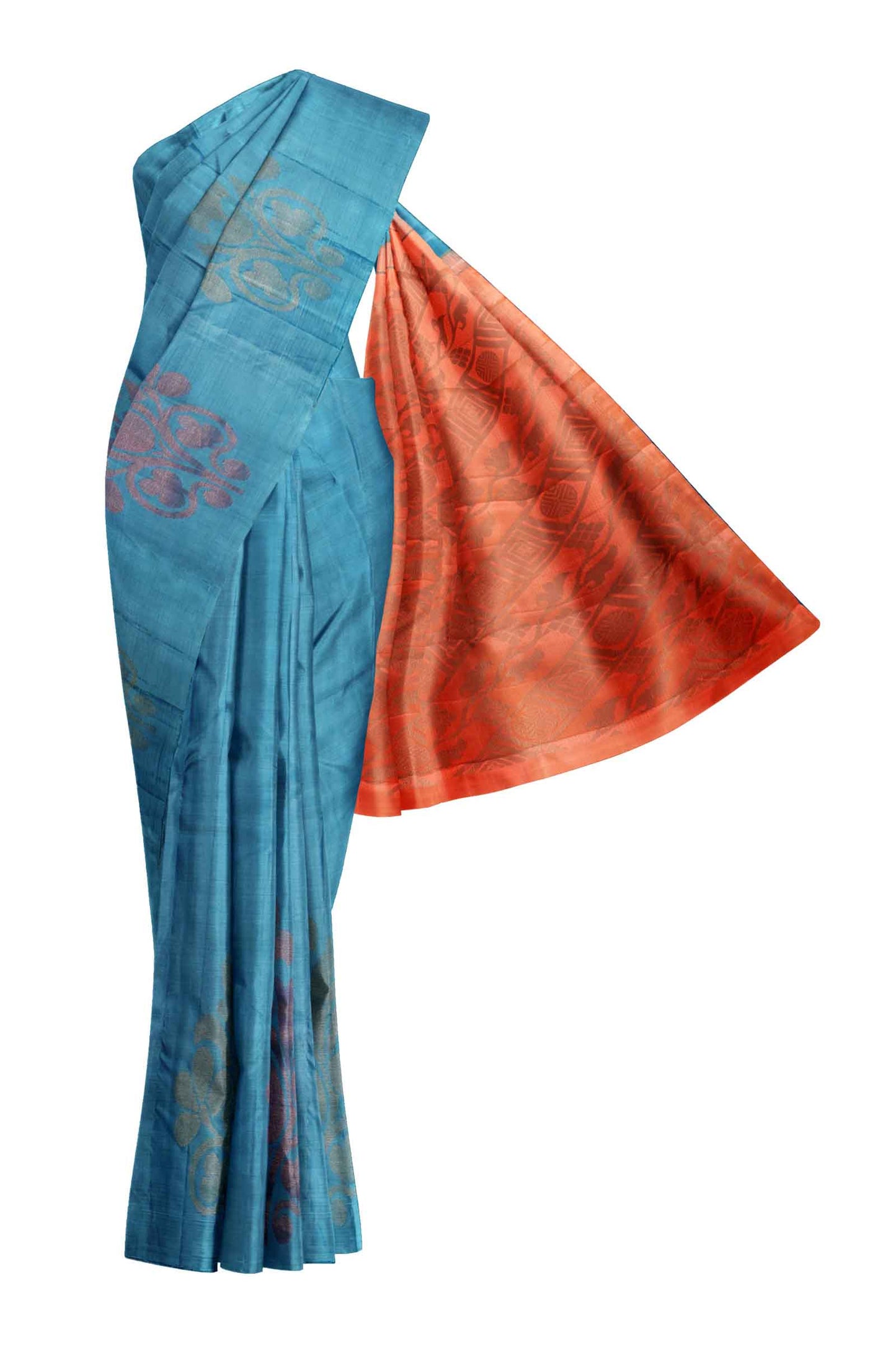 Blue Light Weight Pure Silk Arani Contrast Pallu Muti Zari Butta Saree