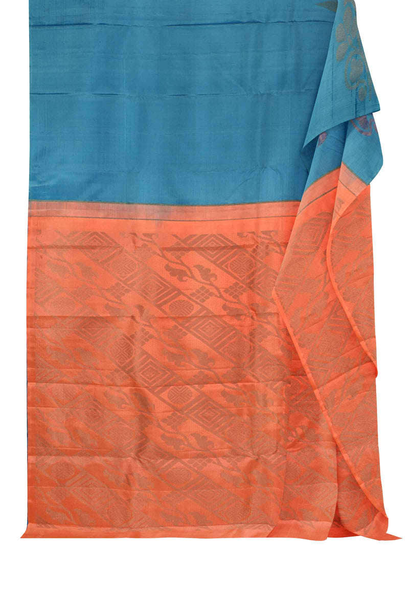 Blue Light Weight Pure Silk Arani Contrast Pallu Muti Zari Butta Saree