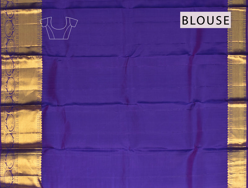 Blue Kanchipuram Bridal Pure Silk Flower Pattern Body Violet Contrast Pallu Saree