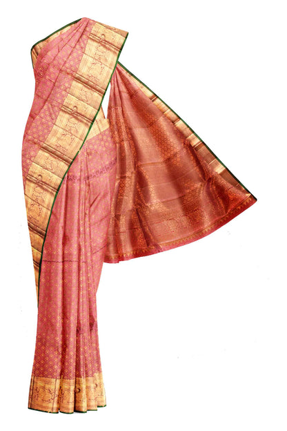 Pink Kanchipuram Bridal Pure Silk All Over Butta Peacock Border Self Pallu Saree