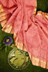 Pink Kanchipuram Bridal Pure Silk All Over Butta Peacock Border Self Pallu Saree