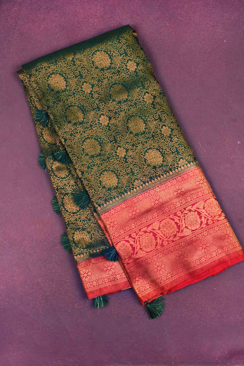 Dark Green Banaras Softy Saree