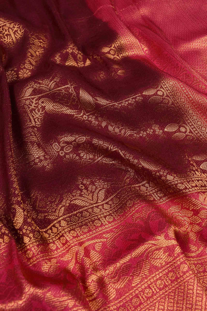 Brown Pink Banaras Softy Saree