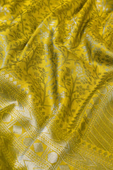 Yellow Silver Banaras Softy Saree