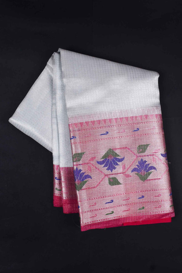 Silver Tissue Paithani Border Saree