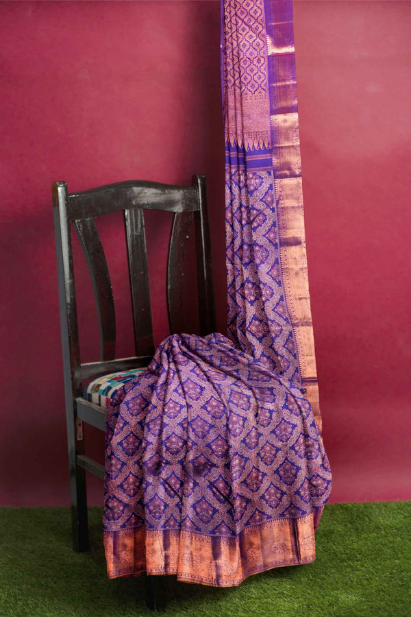 Purple Kanchipuram Bridal Pure Silk Interchain Body Self Pallu Saree