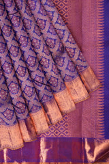 Purple Kanchipuram Bridal Pure Silk Interchain Body Self Pallu Saree