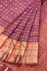 Magenta Kanchipuram Bridal Pure Silk Body Checks Peacock All Over Butta Self Pallu Saree