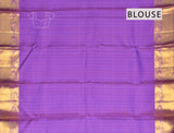 Blue Kanchipuram Bridal Pure Silk  Sunflower Border Purple Contrast Pallu Saree