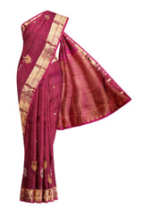 Dark Pink Light Weight Pure Silk Arani Traditional Elephant Peacock Butta Saree