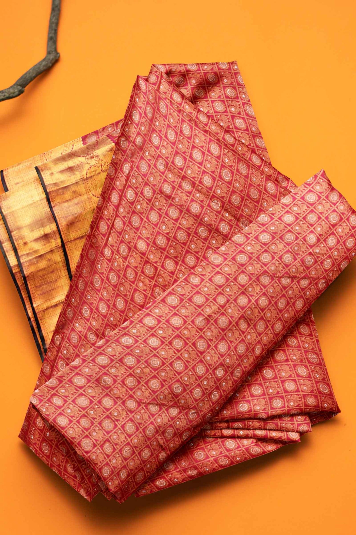 Pink Kanchipuram Bridal Pure Silk Body Checks Peacock All Over Butta Self Pallu Saree