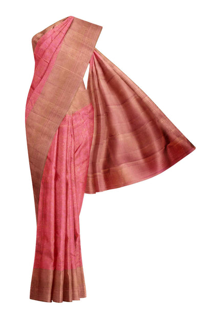 Pink Kanchipuram Bridal Pure Silk All Over Flower Jaal Pattern Body Kerala Style Jari Border Saree