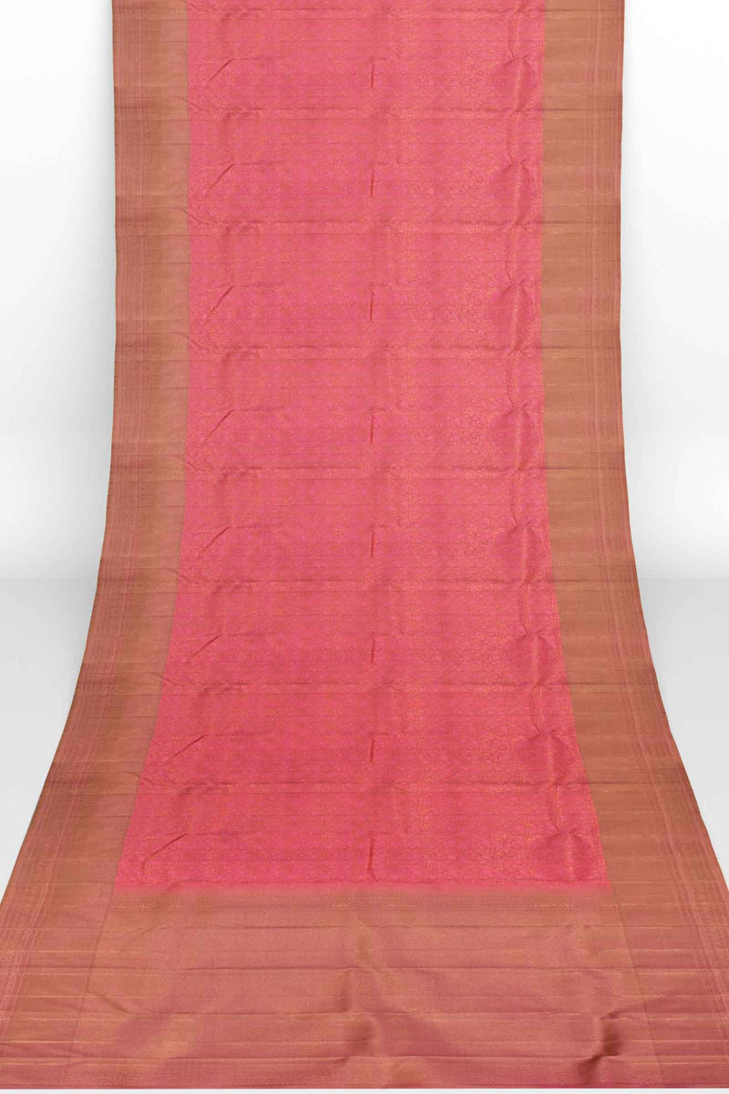 Pink Kanchipuram Bridal Pure Silk All Over Flower Jaal Pattern Body Kerala Style Jari Border Saree