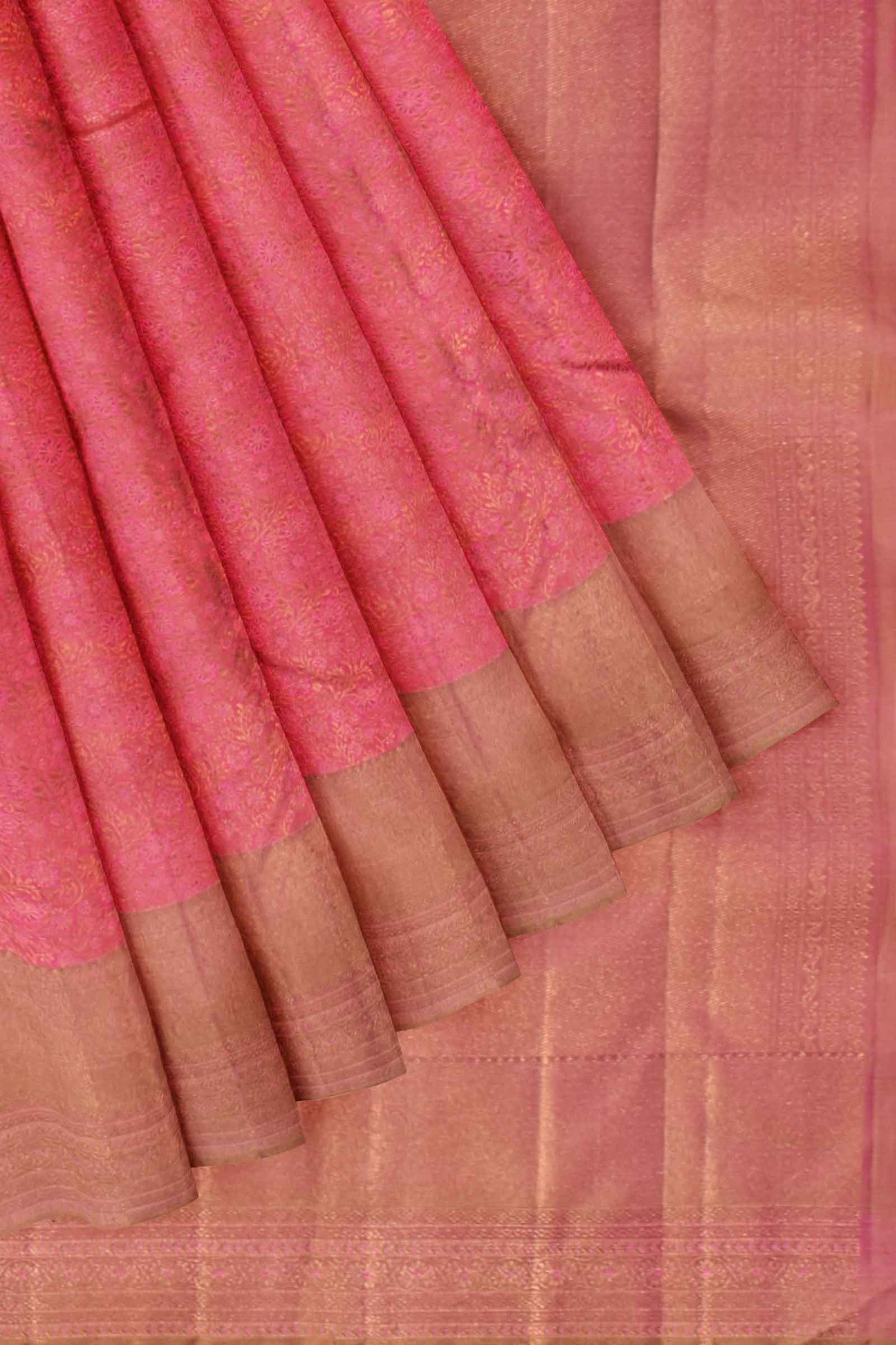 Pink Kanchipuram Bridal Pure Silk All Over Flower Jaal Pattern Body Kerala Style Jari Border Saree