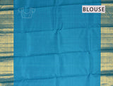 Light Grey Kanchipuram Bridal Pure Silk Mini Flower Butta Korvai Border Blue Contrast Pallu Saree