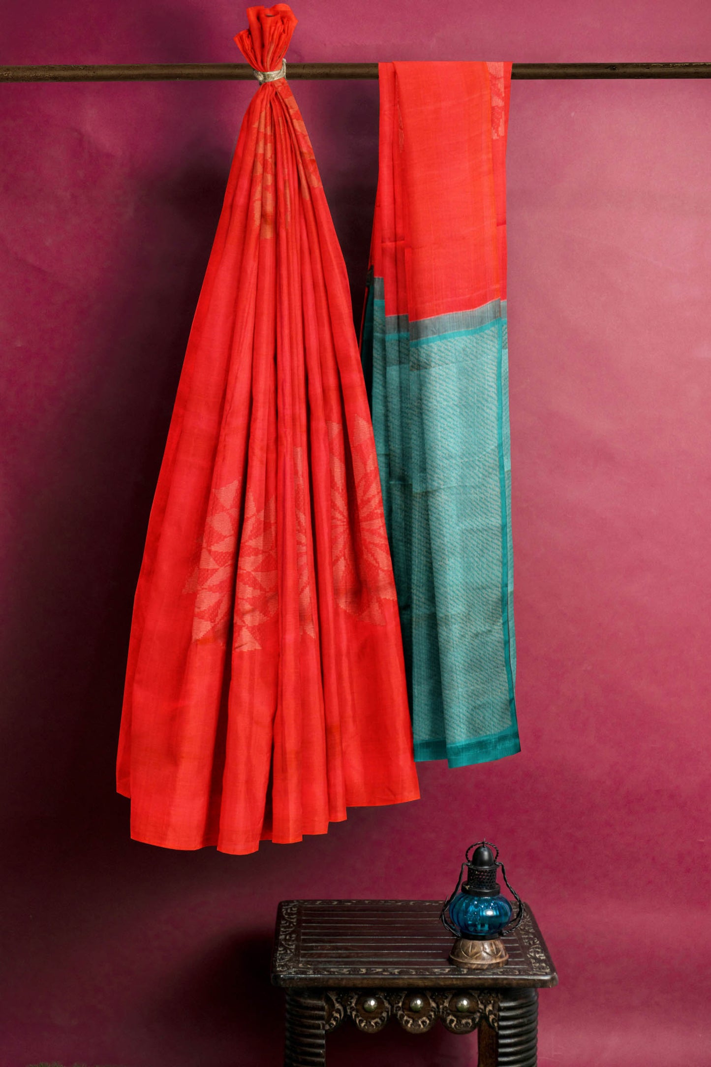 Orange Light Weight Arani Pure Silk Borderless Contrast Blue Pallu Saree