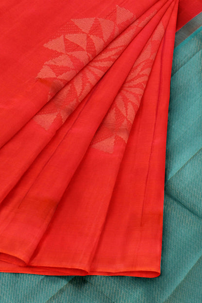 Orange Light Weight Arani Pure Silk Borderless Contrast Blue Pallu Saree