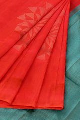 Orange Light Weight Arani Pure Silk Borderless Contrast Blue Pallu Saree