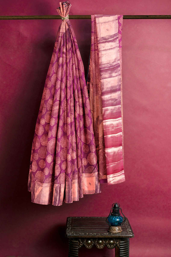 Magenta Kanchipuram Bridal Pure Silk Fireworks Butta Self Pallu Saree