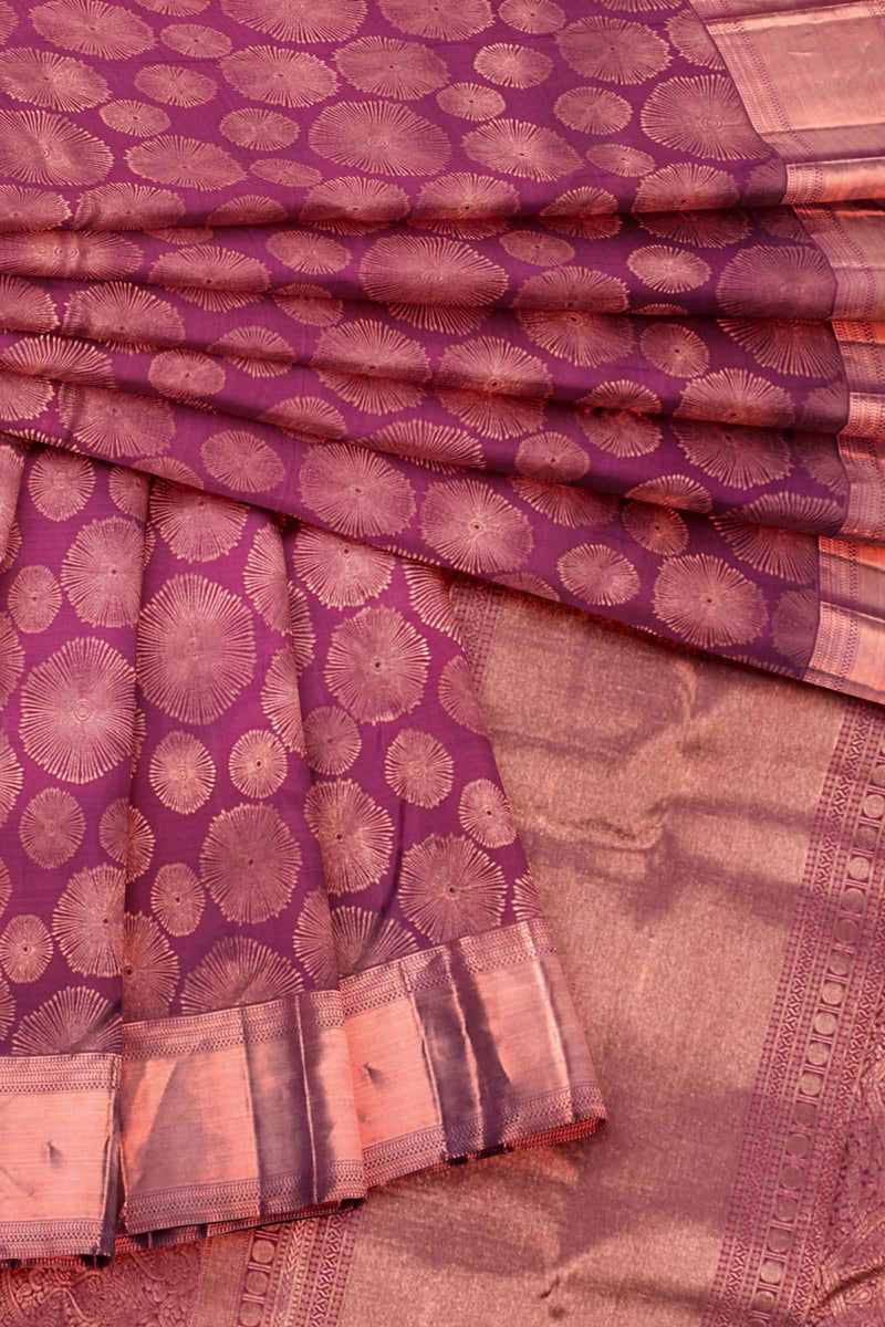 Magenta Kanchipuram Bridal Pure Silk Fireworks Butta Self Pallu Saree