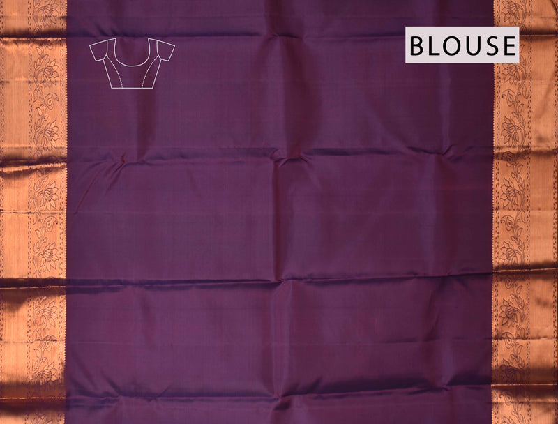 Magenta Purple Kanchipuram Bridal Pure Silk Copper Zari Flower Silver Meena Body Self Pallu Saree