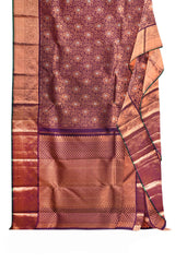 Magenta Purple Kanchipuram Bridal Pure Silk Copper Zari Flower Silver Meena Body Self Pallu Saree