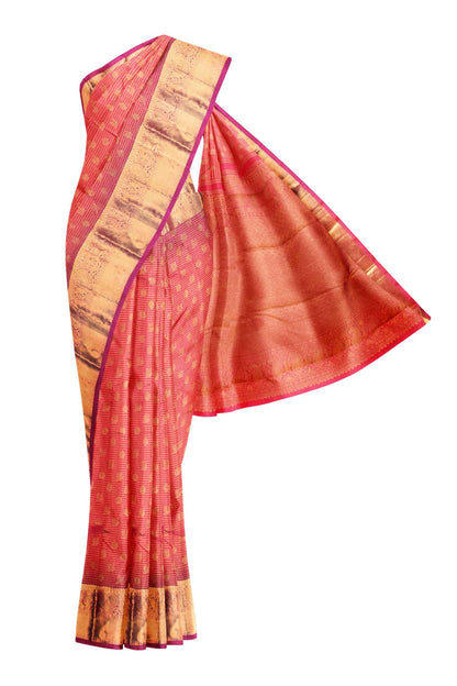 Pink Kanchipuram Bridal Pure Silk Zari Lines Small Peacock Butta Self Pallu Saree