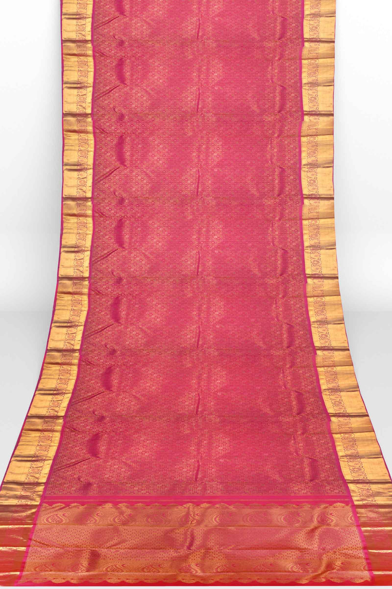 Pink Kanchipuram Bridal Pure Silk Small Checks Butta Self Pallu Saree