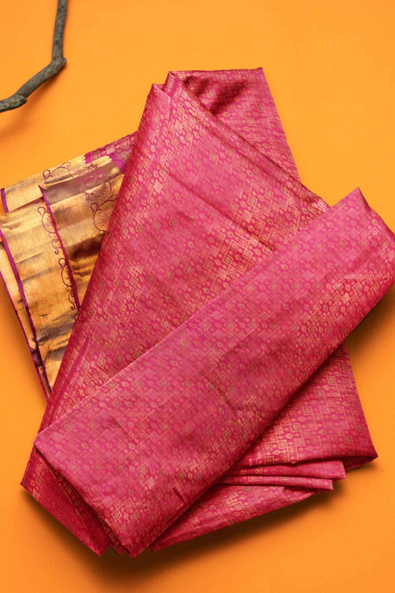 Pink Kanchipuram Bridal Pure Silk Small Checks Butta Self Pallu Saree