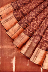 Maroon Kanchipuram Bridal Pure Silk Copper Zari Diamond Checks Body Self Pallu Saree