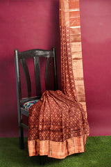 Maroon Kanchipuram Bridal Pure Silk Copper Zari Diamond Checks Body Self Pallu Saree