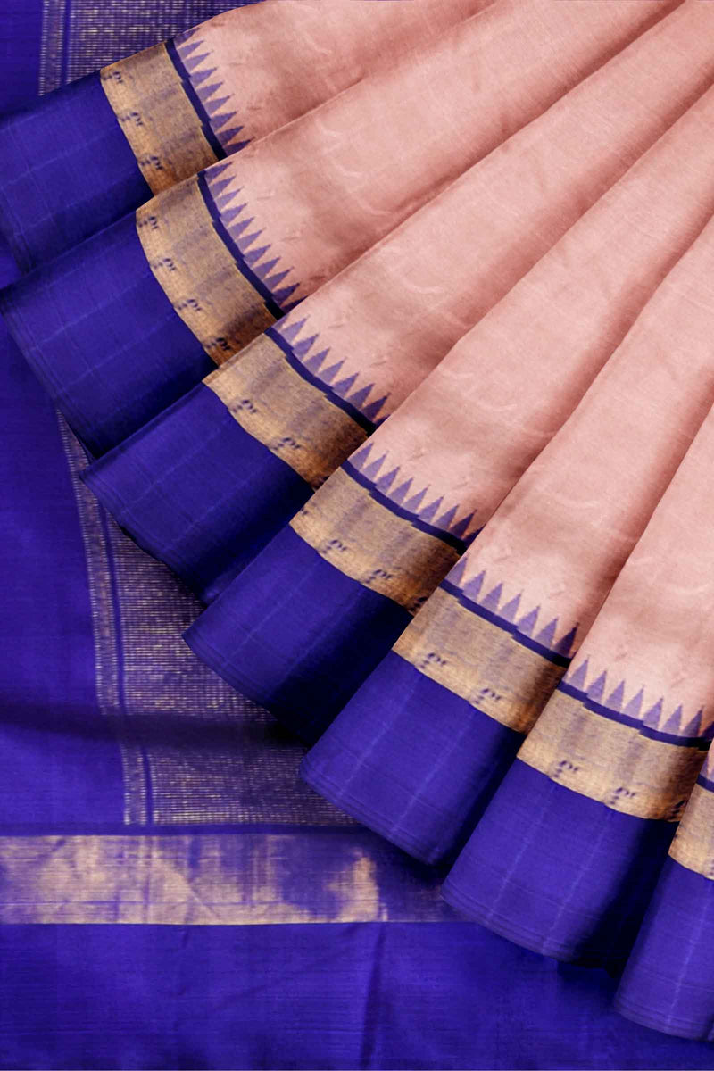 Light Peach Light Weight Pure Silk Arani Contrast Violet Border Saree