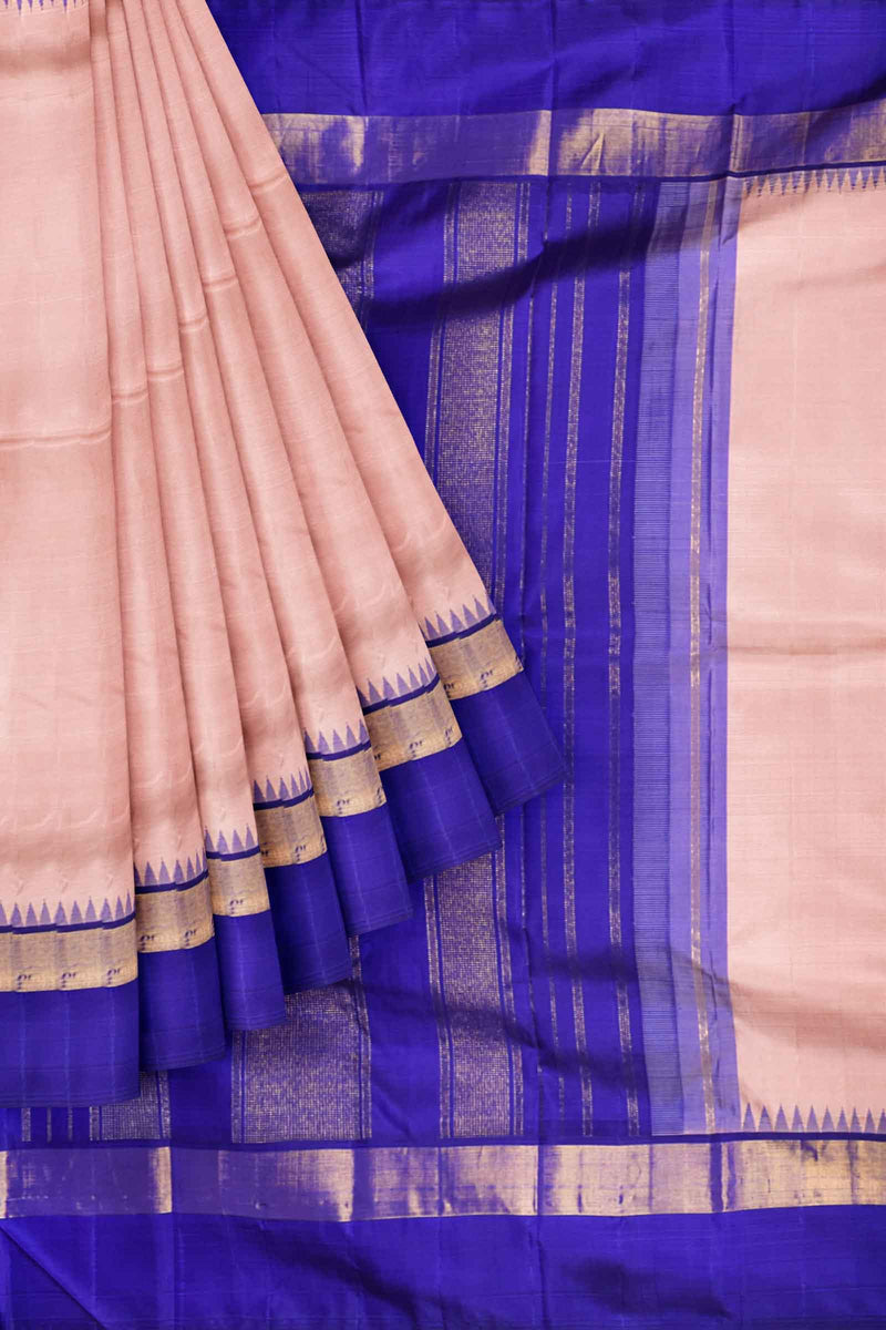 Light Peach Light Weight Pure Silk Arani Contrast Violet Border Saree