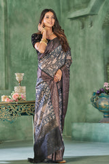 Grey Soft Viscose Digital Peacock Jaal Print Saree