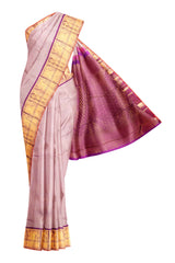 Light Pink Kanchipuram Bridal Pure Silk Small Coin Butta Body Korvai Border Purple Contrast Pallu Saree