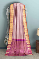 Light Pink Kanchipuram Bridal Pure Silk Small Coin Butta Body Korvai Border Purple Contrast Pallu Saree