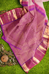 Light Pink Kanchipuram Bridal Pure Silk Small Coin Butta Body Korvai Border Purple Contrast Pallu Saree