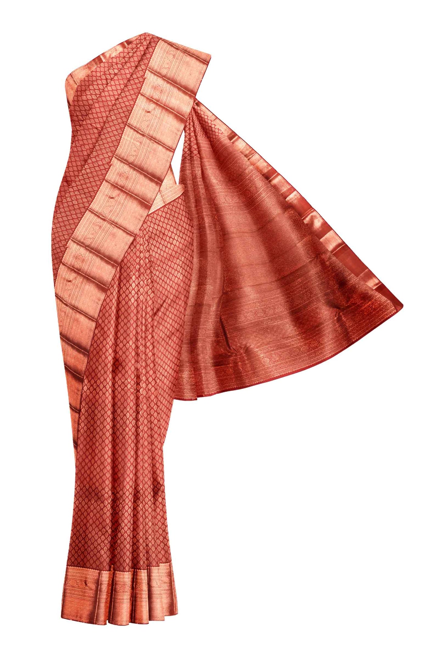 Red Kanchipuram Bridal Pure Silk All Over Small Butta Self Pallu Saree