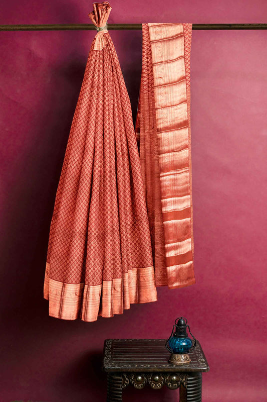 Red Kanchipuram Bridal Pure Silk All Over Small Butta Self Pallu Saree