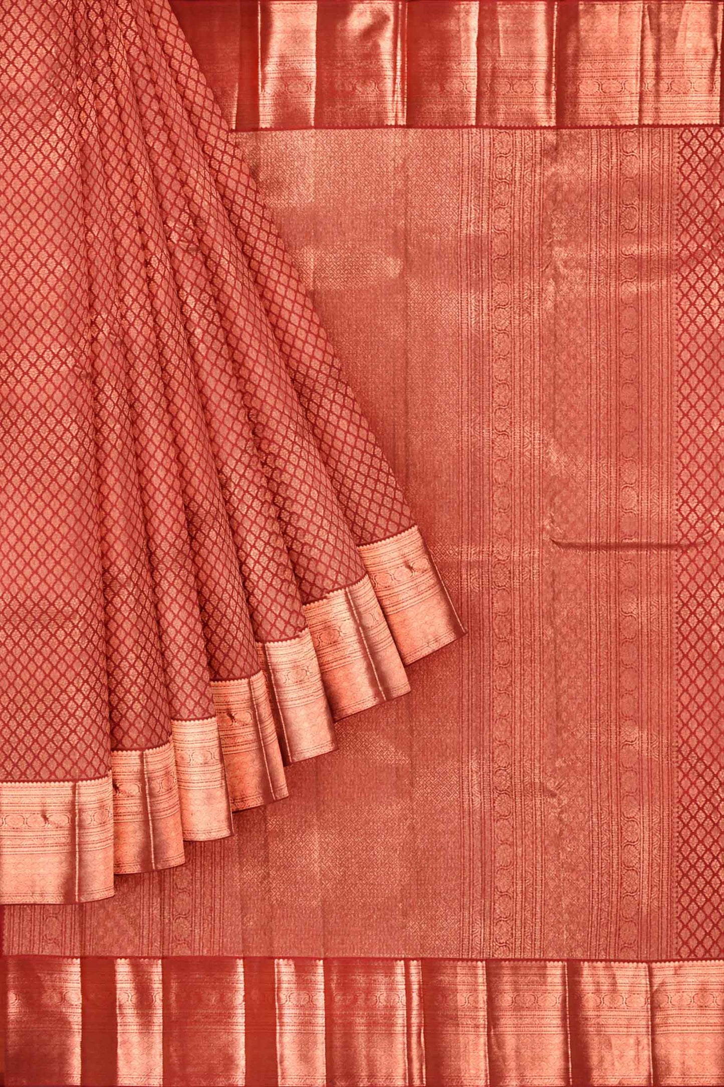 Red Kanchipuram Bridal Pure Silk All Over Small Butta Self Pallu Saree