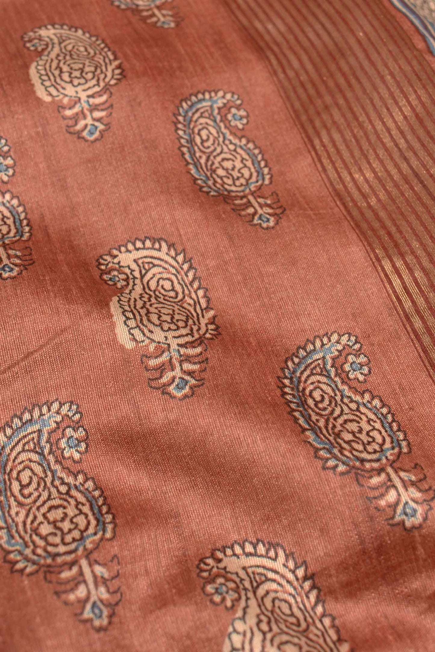 Brown Art Chappa Mango Print Saree