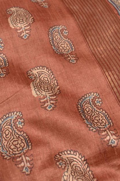 Brown Art Chappa Mango Print Saree