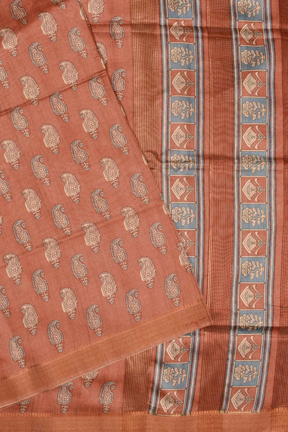 Brown Art Chappa Mango Print Saree