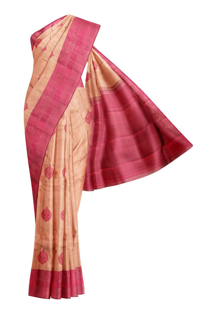 Sandal Light Weight Pure Silk Arani Contrast Pink Butta Pallu Saree