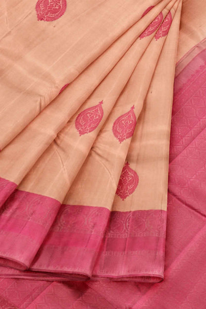 Sandal Light Weight Pure Silk Arani Contrast Pink Butta Pallu Saree