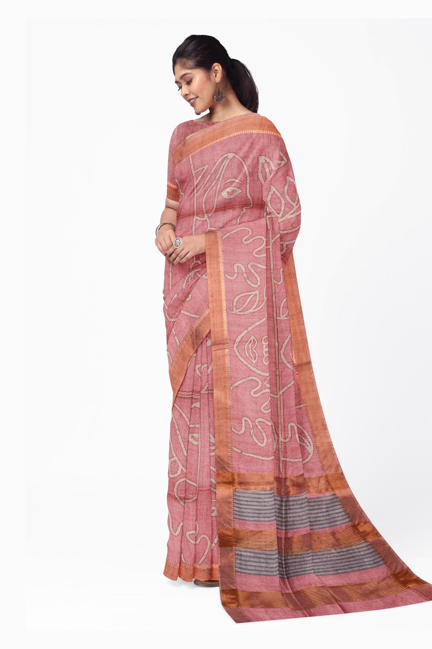 Dark Pink Art Chappa Face Print Saree