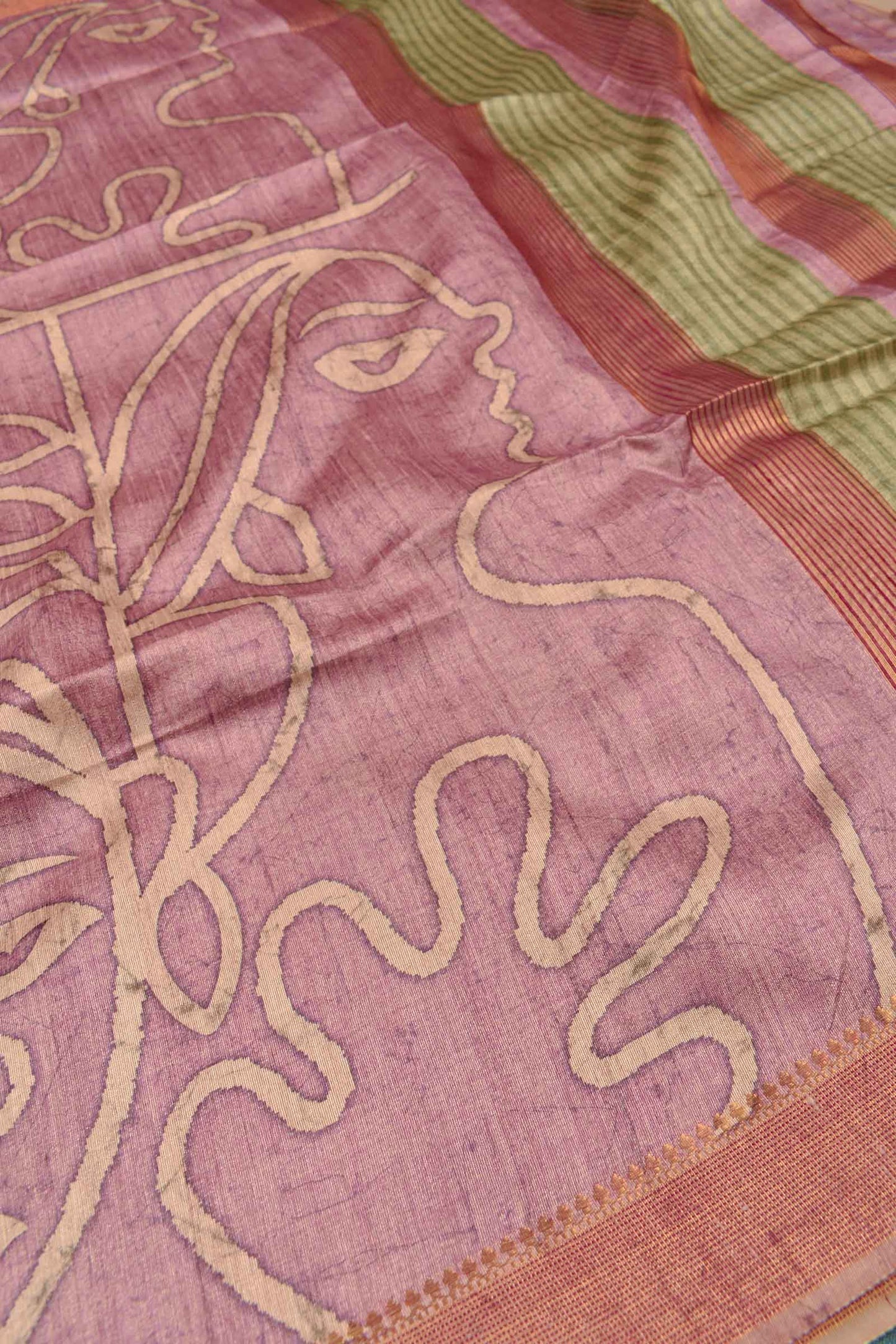 Pink Art Chappa Face Print Saree