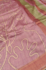 Pink Art Chappa Face Print Saree