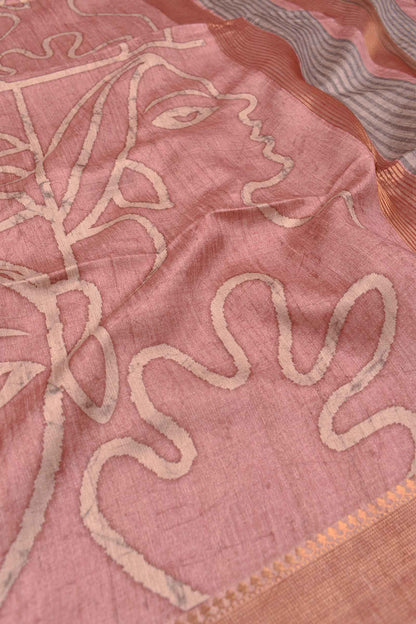 Dark Pink Art Chappa Face Print Saree