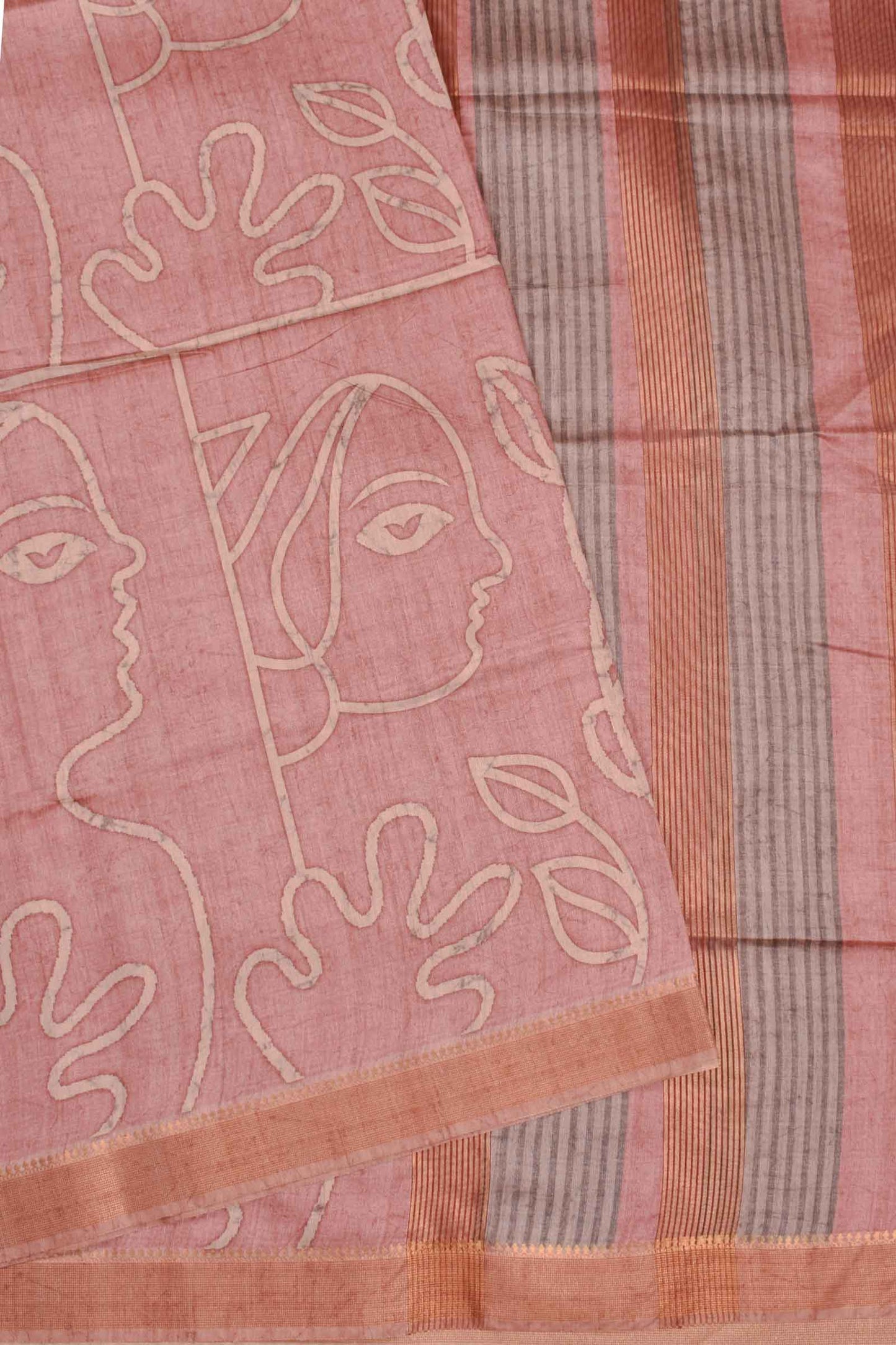 Dark Pink Art Chappa Face Print Saree